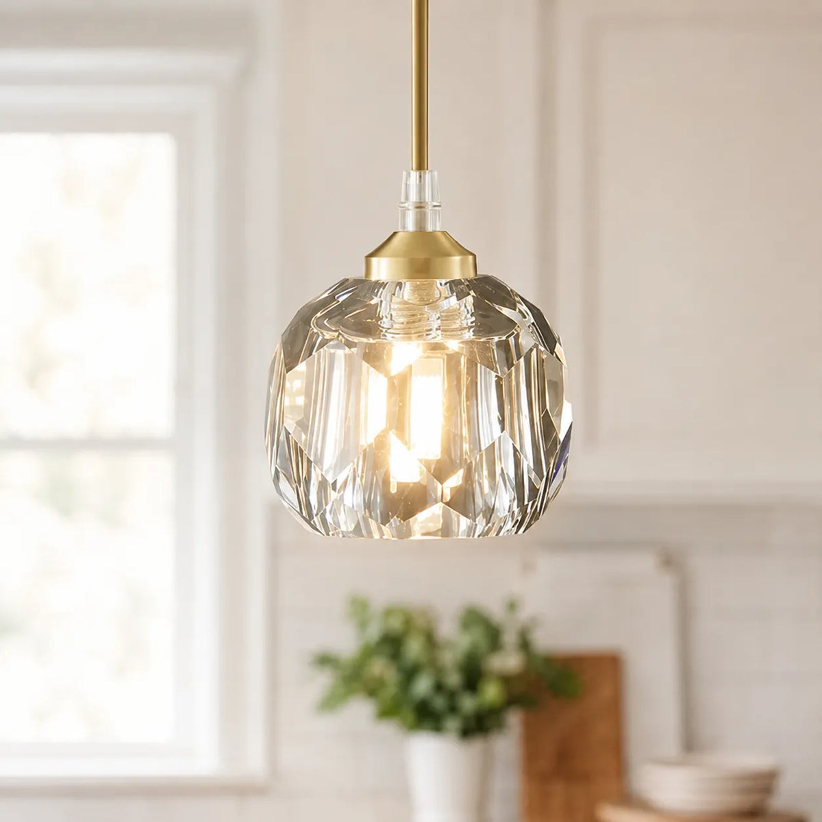 Livia Modern Faceted Crystal Globe Pendant Light