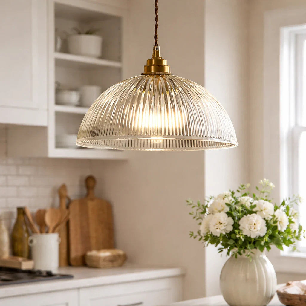 Greer Farmhouse Ribbed Glass Dome Pendant Light