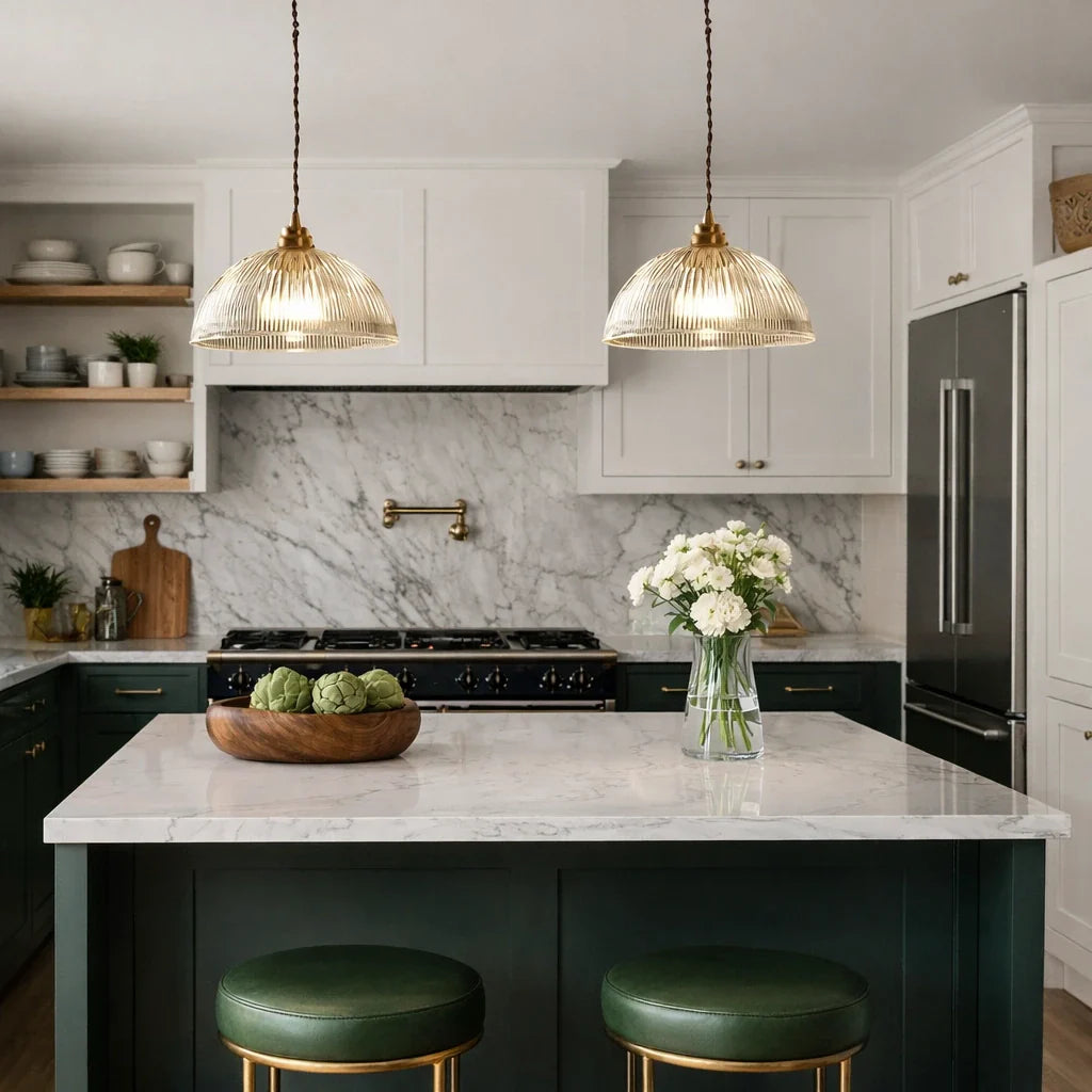 Greer Farmhouse Ribbed Glass Dome Pendant Light