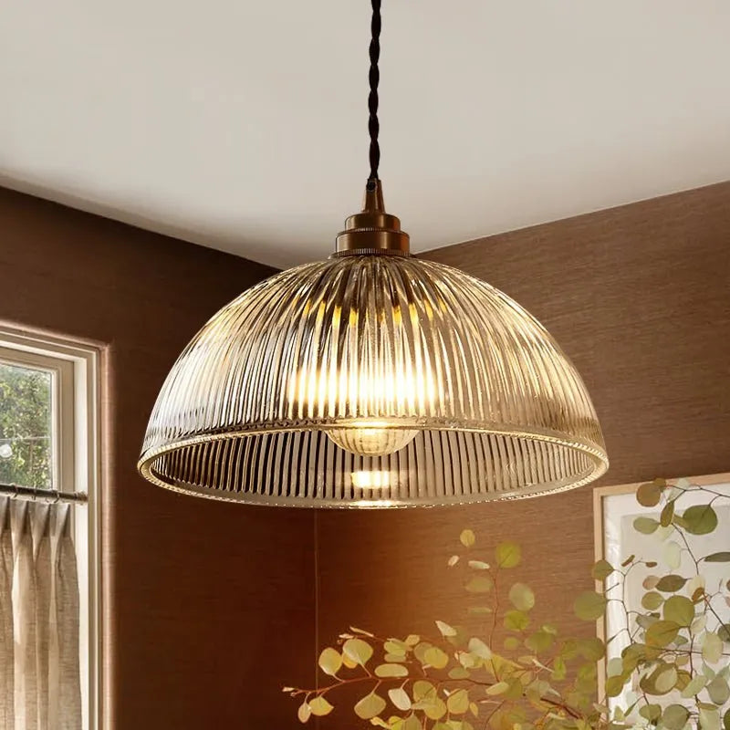 Greer Farmhouse Ribbed Glass Dome Pendant Light