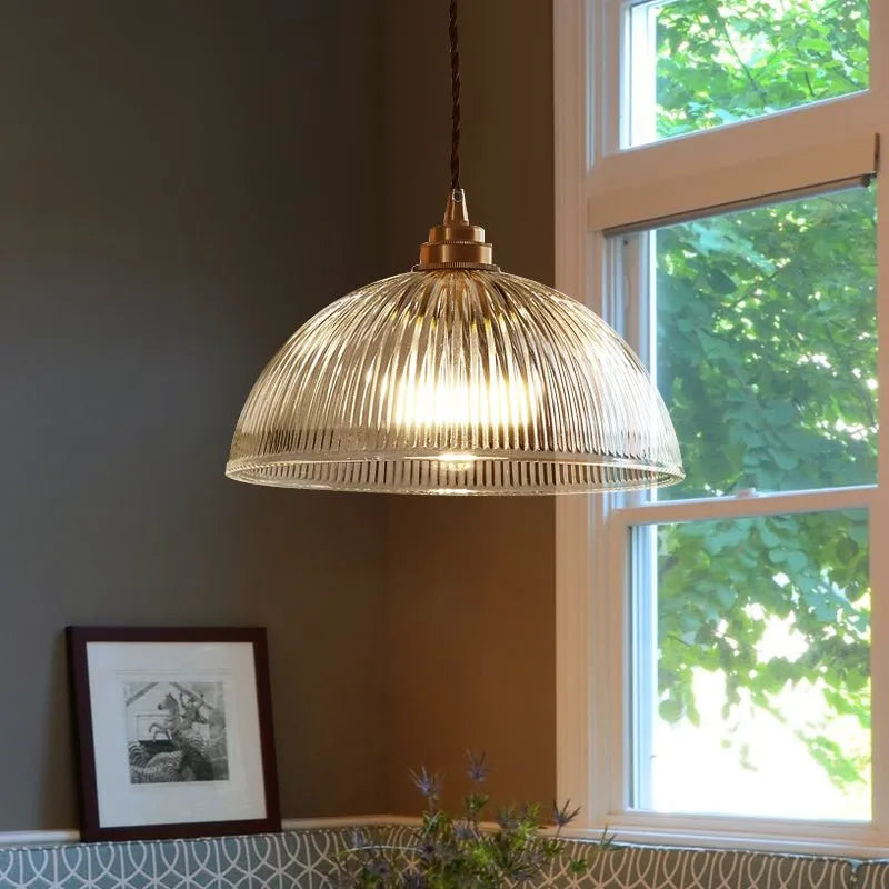 Greer Farmhouse Ribbed Glass Dome Pendant Light