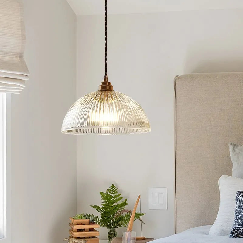 Greer Farmhouse Ribbed Glass Dome Pendant Light