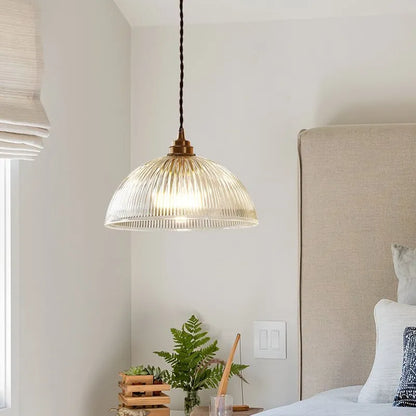Greer Farmhouse Ribbed Glass Dome Pendant Light