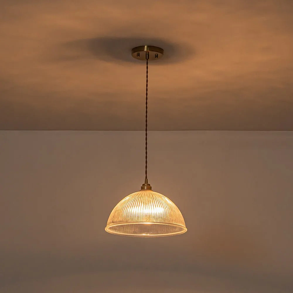 Greer Farmhouse Ribbed Glass Dome Pendant Light