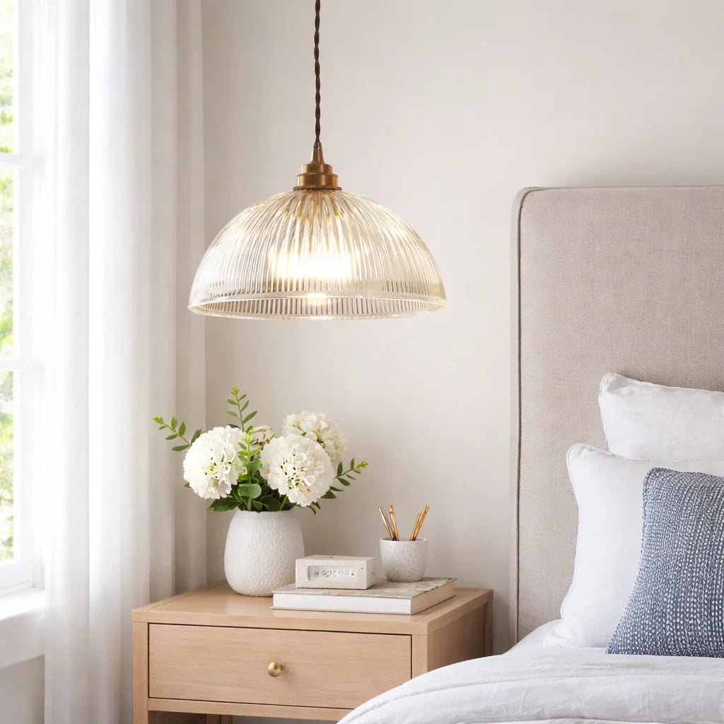 Greer Farmhouse Ribbed Glass Dome Pendant Light