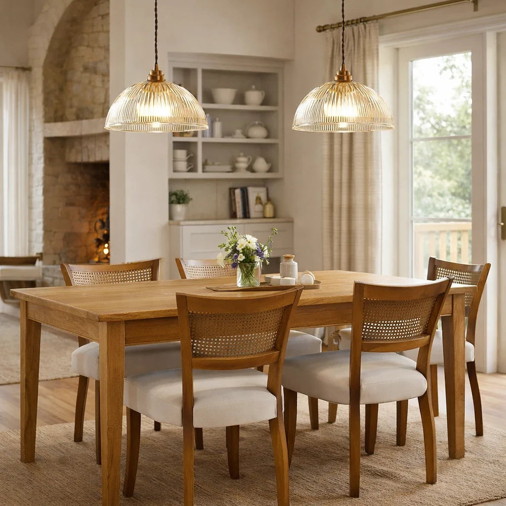 Greer Farmhouse Ribbed Glass Dome Pendant Light