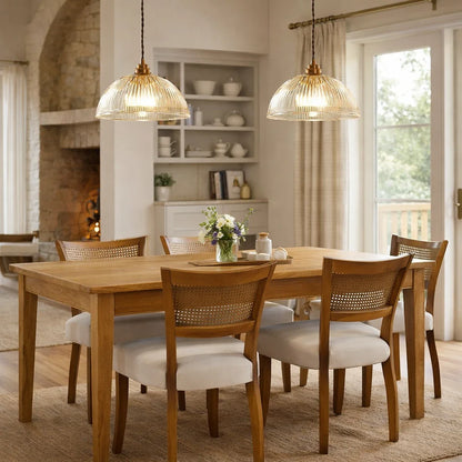 Farmhouse Industrial Ribbed Glass Dome Pendant Light