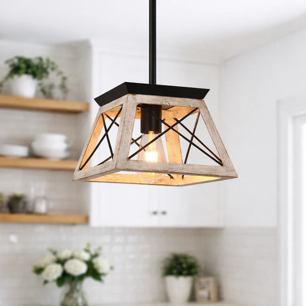 Lorelai Farmhouse Rustic Metal Square Pendant Light