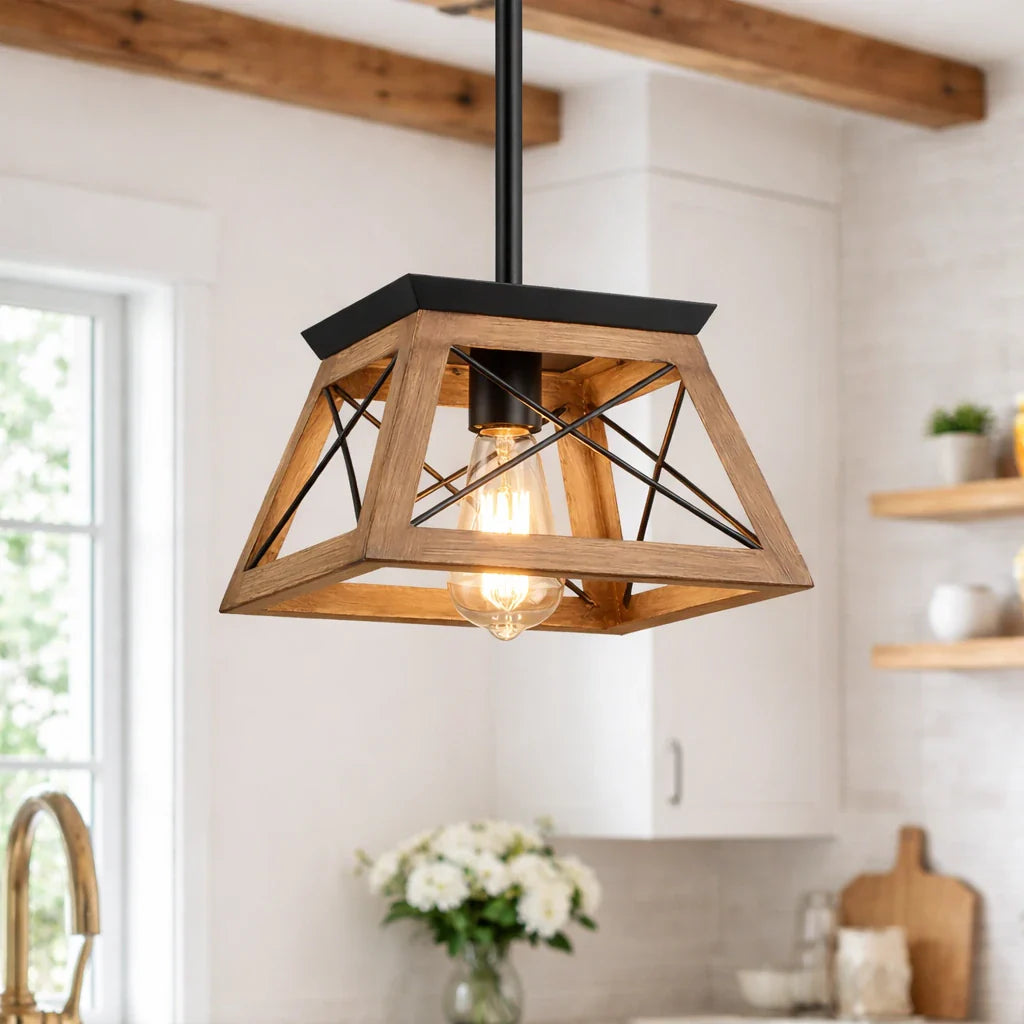 Lorelai Farmhouse Rustic Metal Square Pendant Light