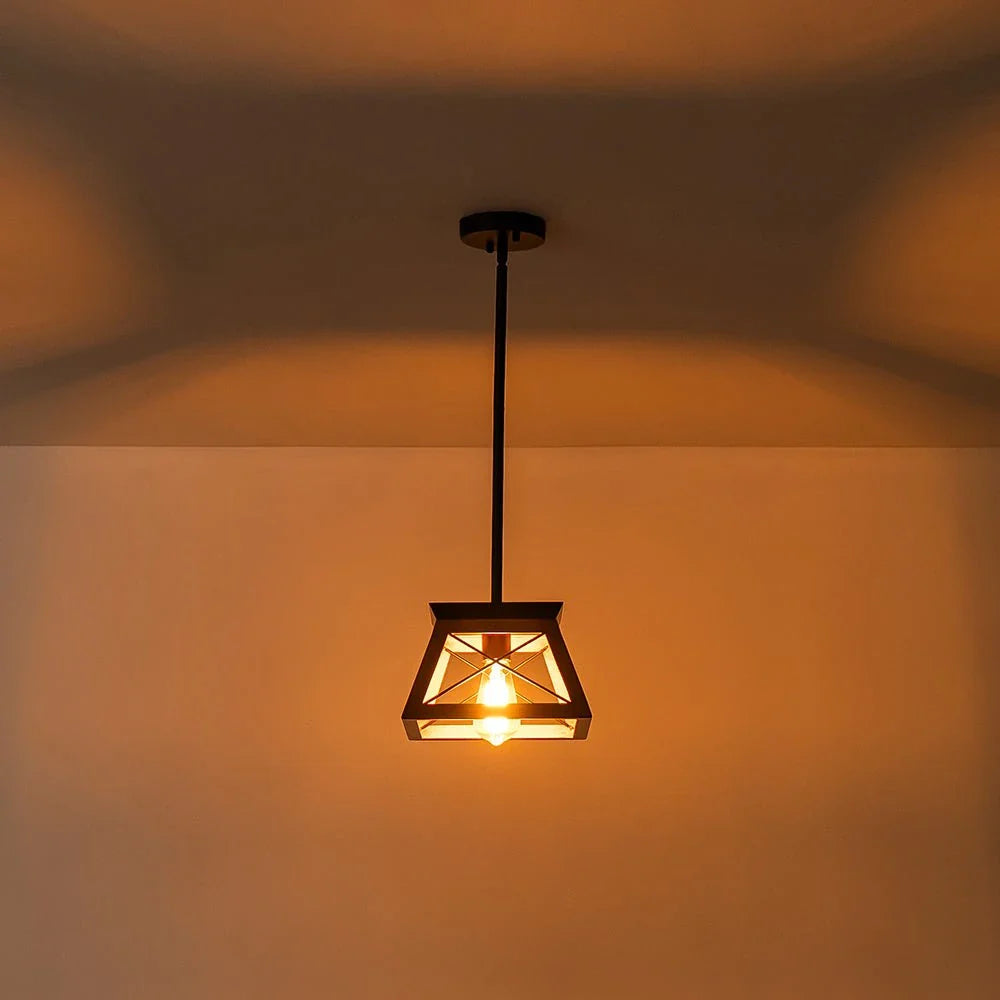 Lorelai Farmhouse Rustic Metal Square Pendant Light