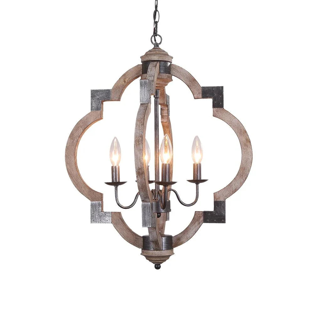 Zeno Farmhouse 4-Light Wood & Iron Lantern Chandelier
