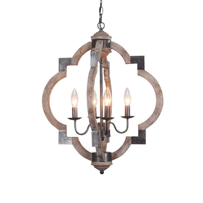 Farmhouse Style 4-Light Wooden Round Lantern Ceiling Light