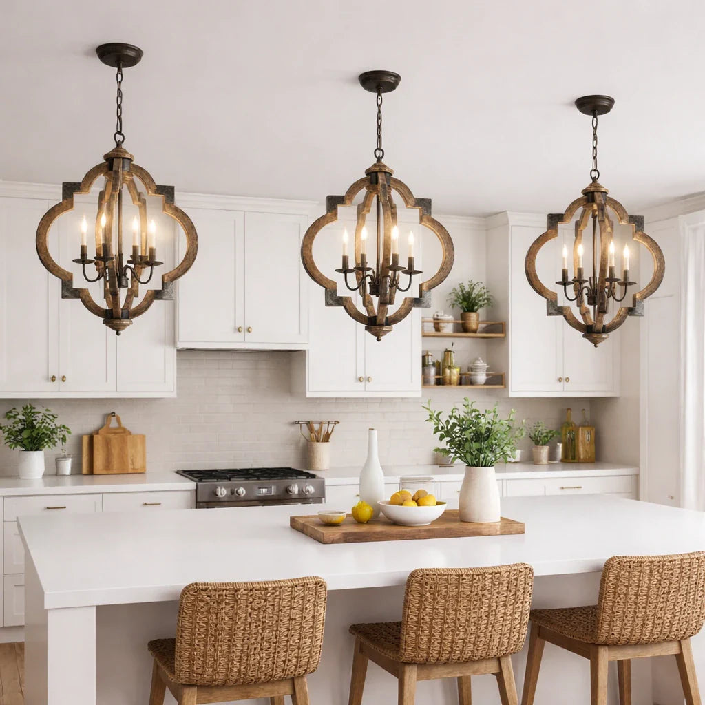 Zeno Farmhouse 4-Light Wood & Iron Lantern Chandelier