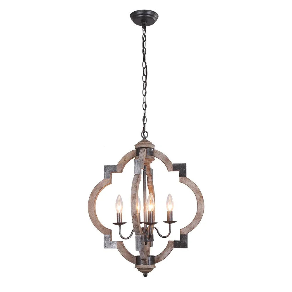 Zeno Farmhouse 4-Light Wood & Iron Lantern Chandelier