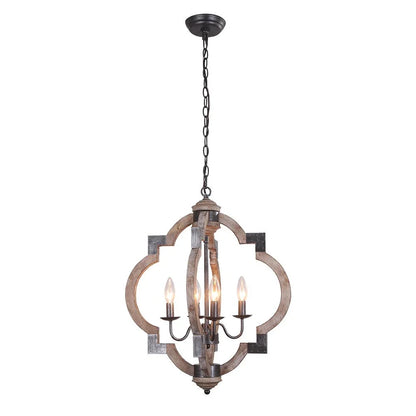 Farmhouse Style 4-Light Wooden Round Lantern Ceiling Light