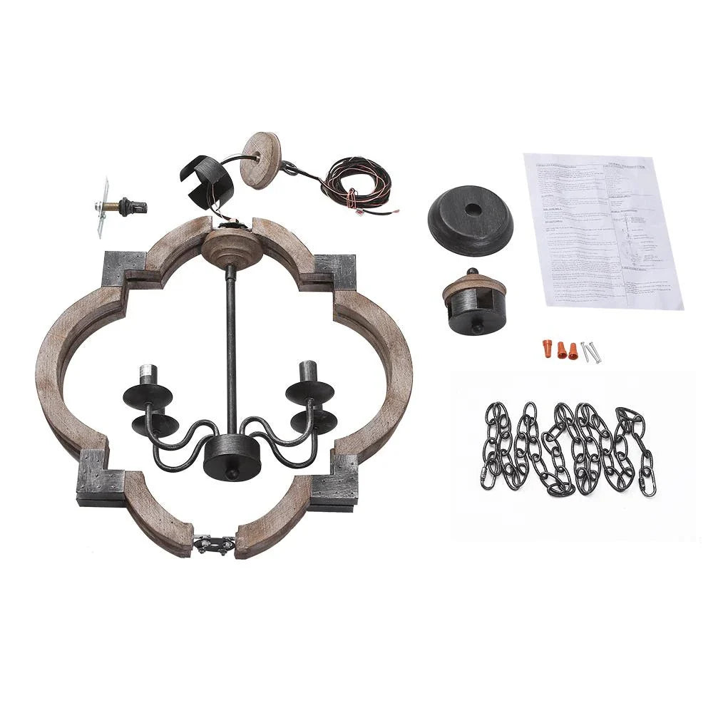 Zeno Farmhouse 4-Light Wood & Iron Lantern Chandelier