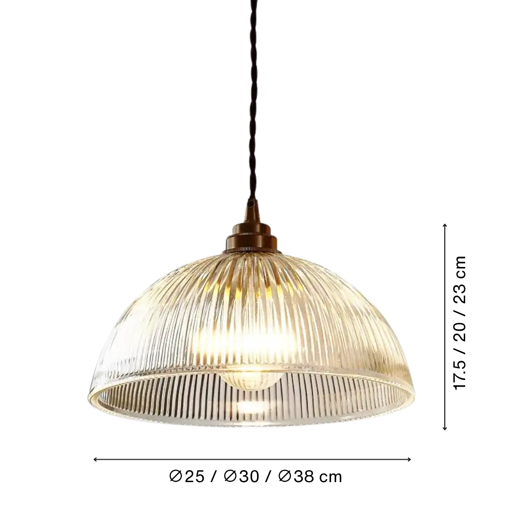 Farmhouse Industrial Ribbed Glass Dome Pendant Light