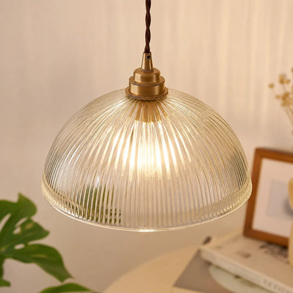 Farmhouse Industrial Ribbed Glass Dome Pendant Light