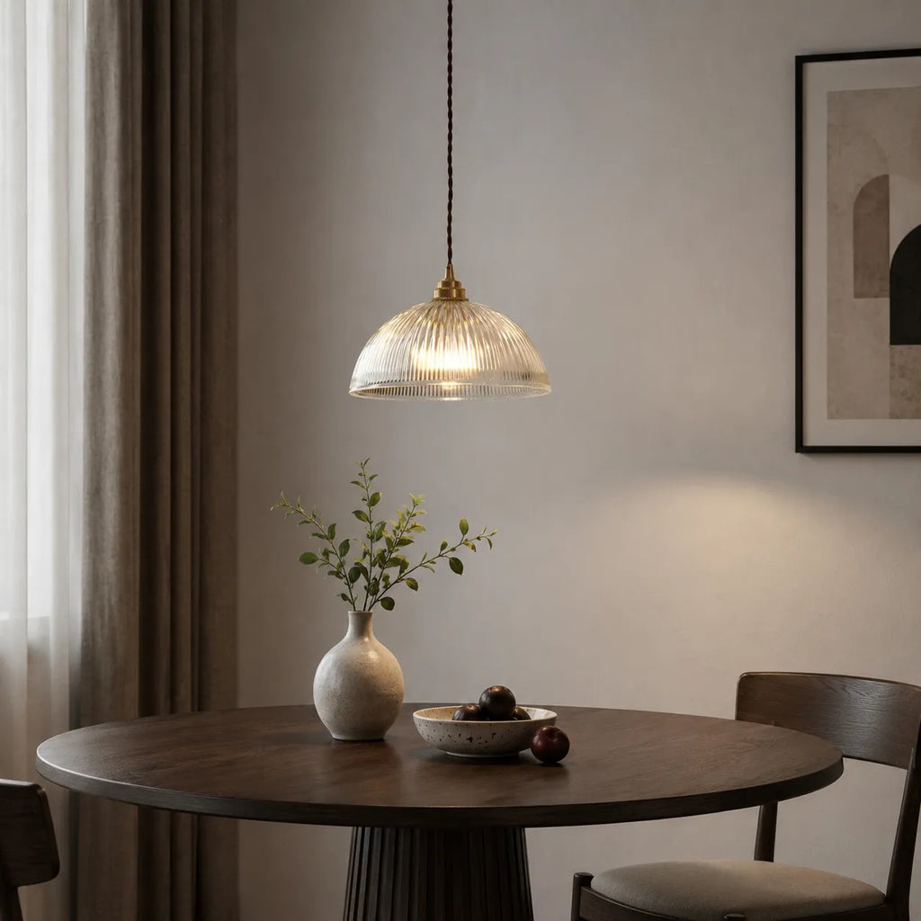 Greer Farmhouse Ribbed Glass Dome Pendant Light