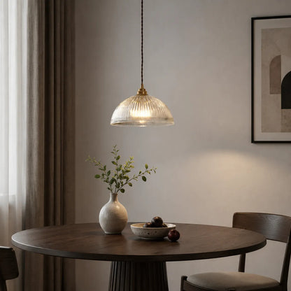 Farmhouse Industrial Ribbed Glass Dome Pendant Light