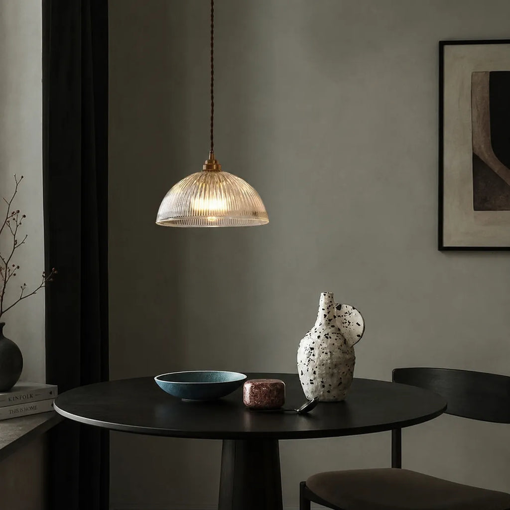 Greer Farmhouse Ribbed Glass Dome Pendant Light