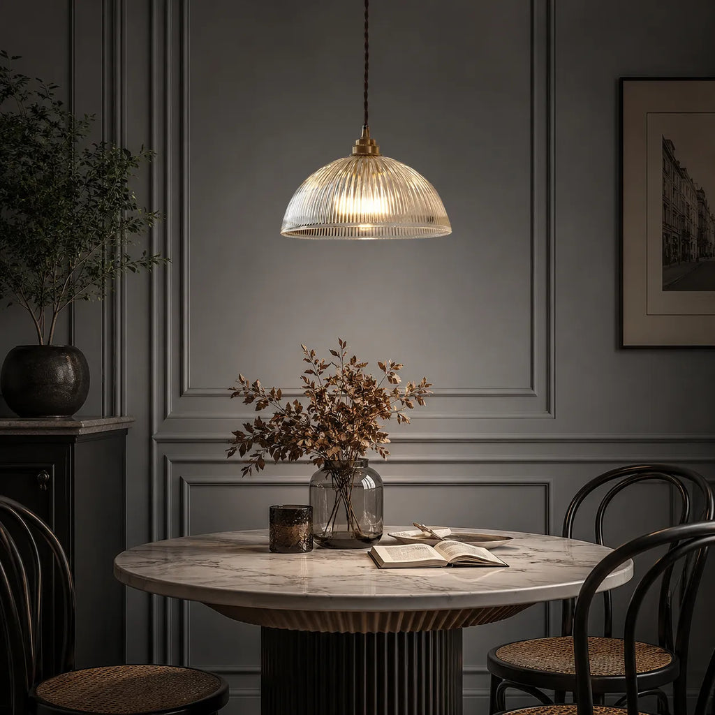 Greer Farmhouse Ribbed Glass Dome Pendant Light