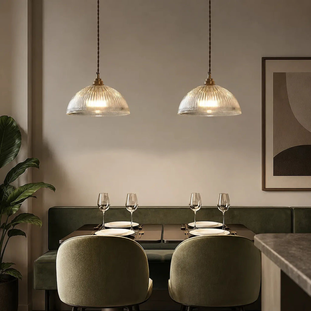 Greer Farmhouse Ribbed Glass Dome Pendant Light