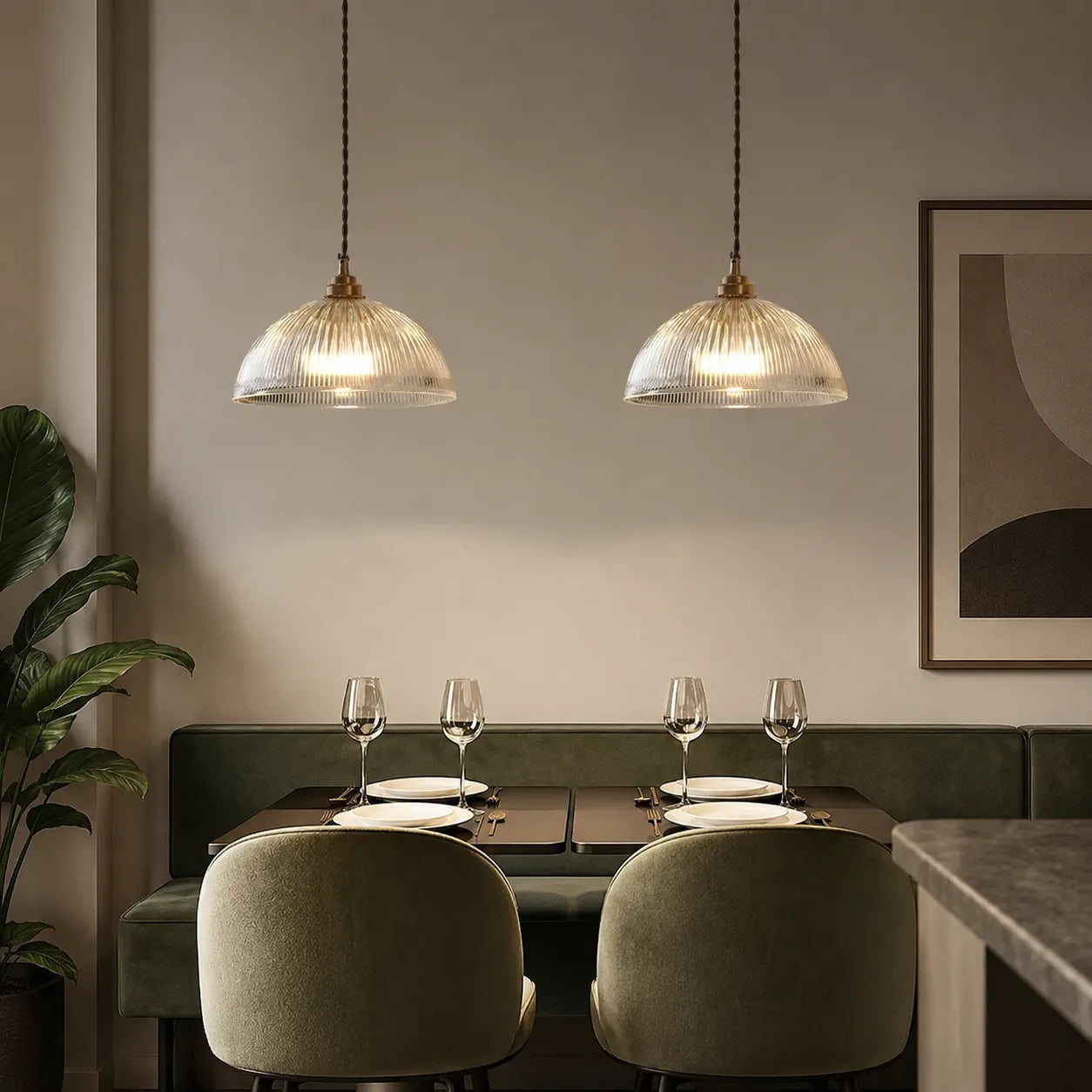 Farmhouse Industrial Ribbed Glass Dome Pendant Light