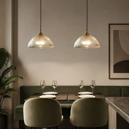 Farmhouse Industrial Ribbed Glass Dome Pendant Light