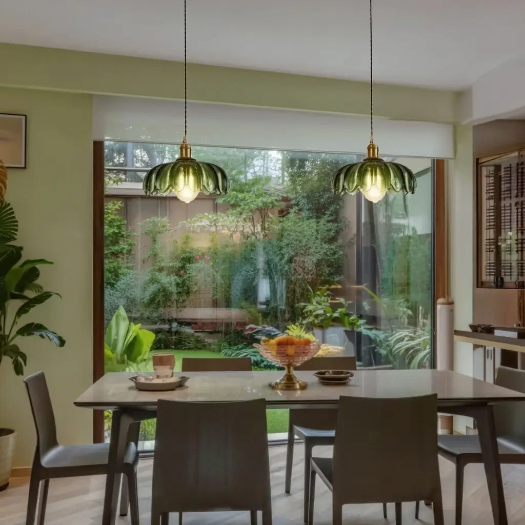 Mavis Contemporary Fluted Glass & Brass Pendant Light