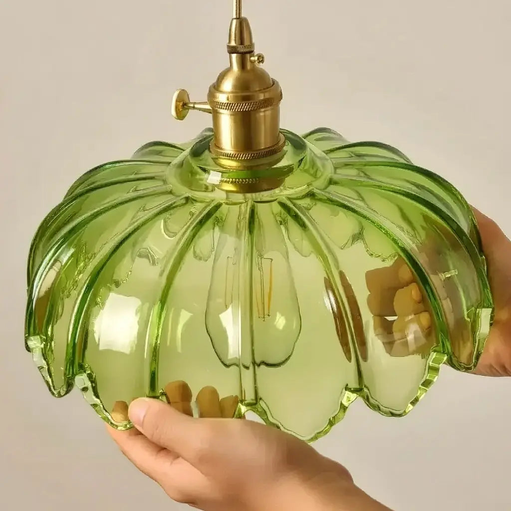 Mavis Contemporary Fluted Glass & Brass Pendant Light