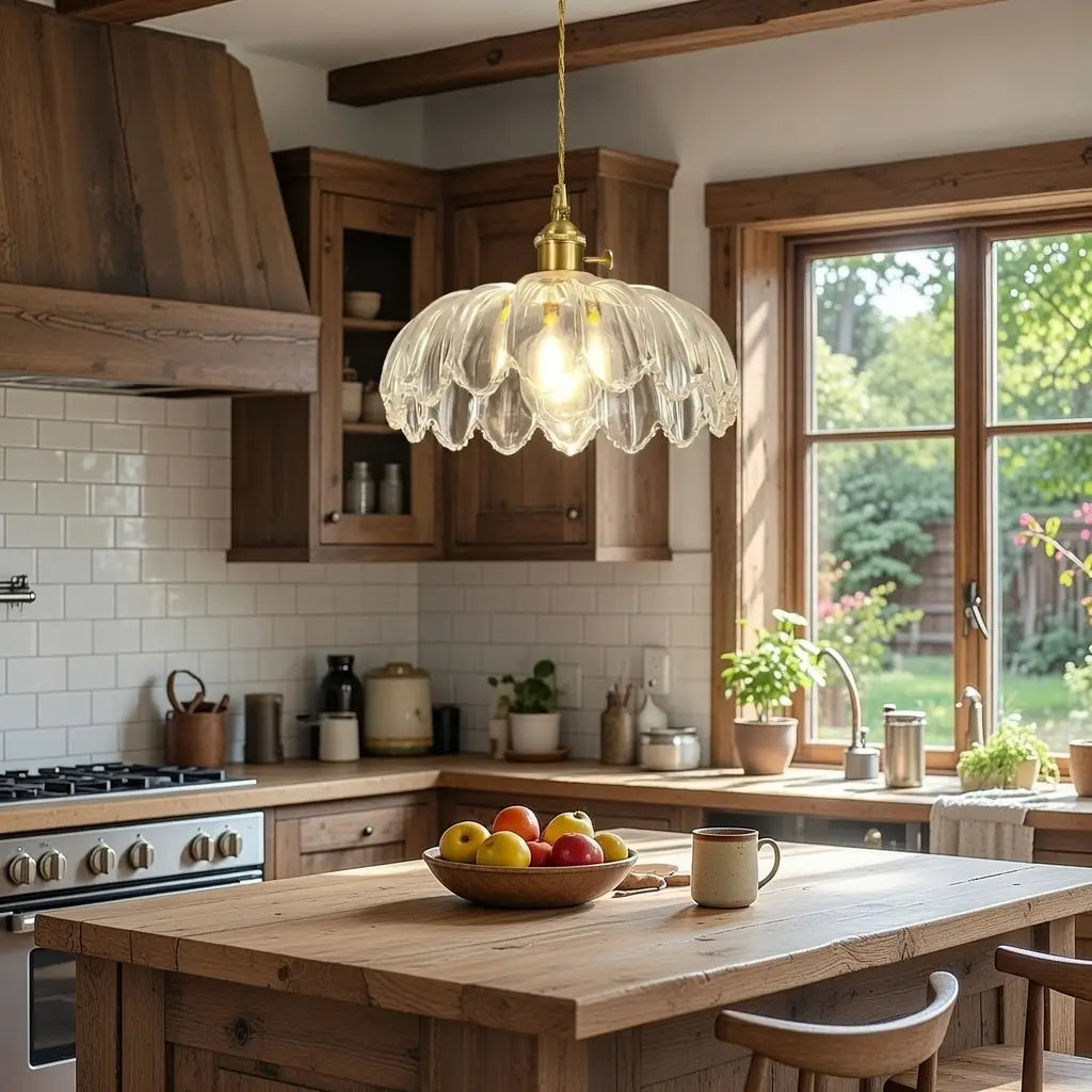 Mavis Contemporary Fluted Glass & Brass Pendant Light