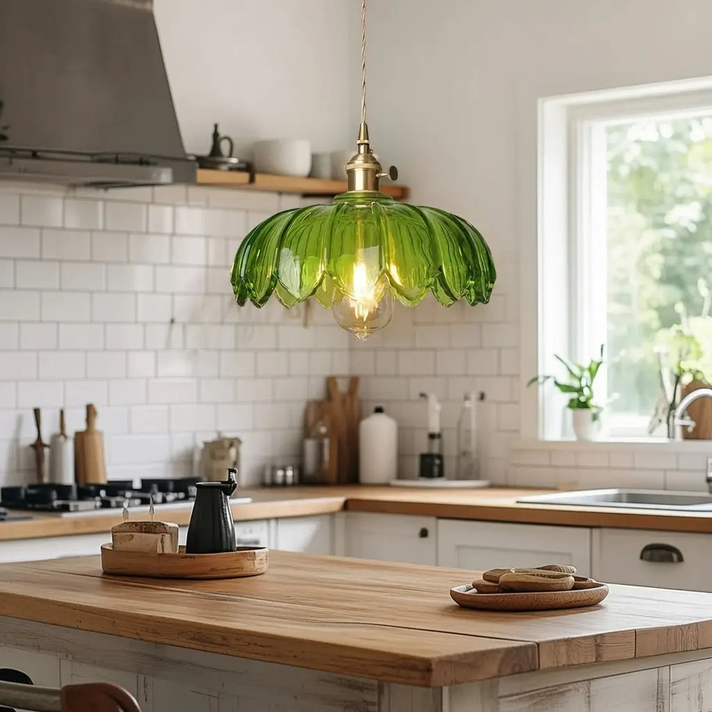 Mavis Contemporary Fluted Glass & Brass Pendant Light