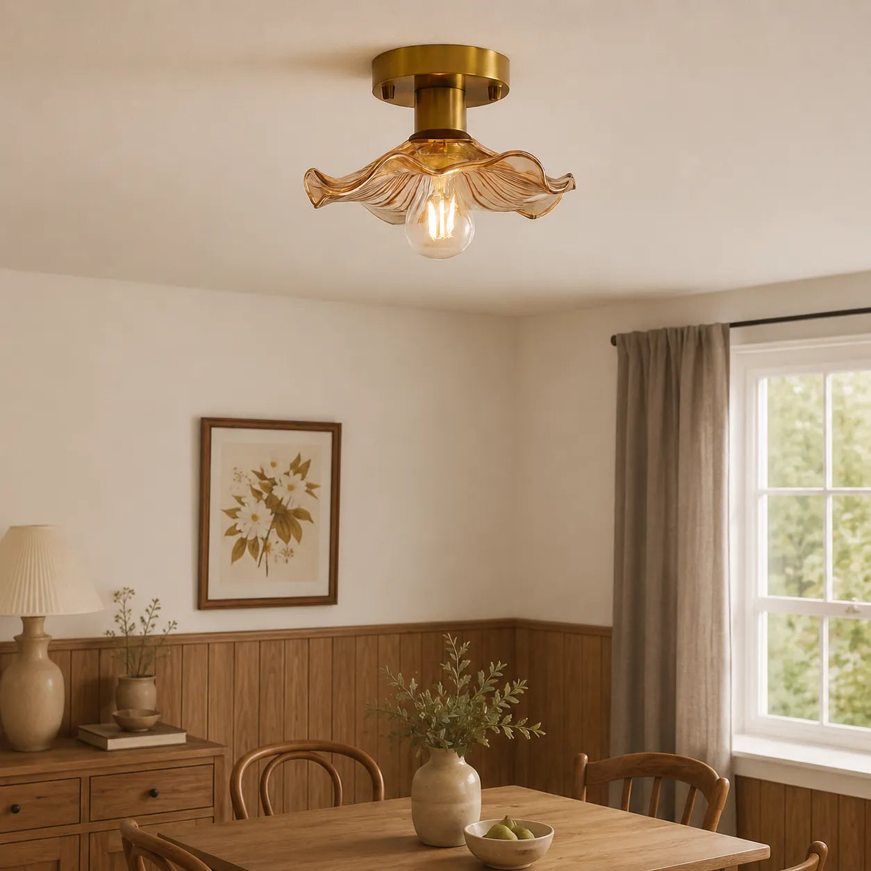 Flower-Inspired Ceiling Light with Sculpted Glass Shade