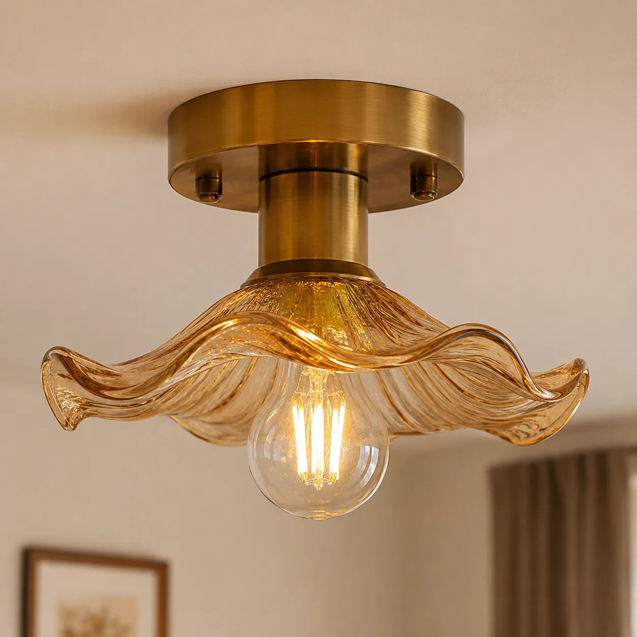 Flower-Inspired Ceiling Light with Sculpted Glass Shade