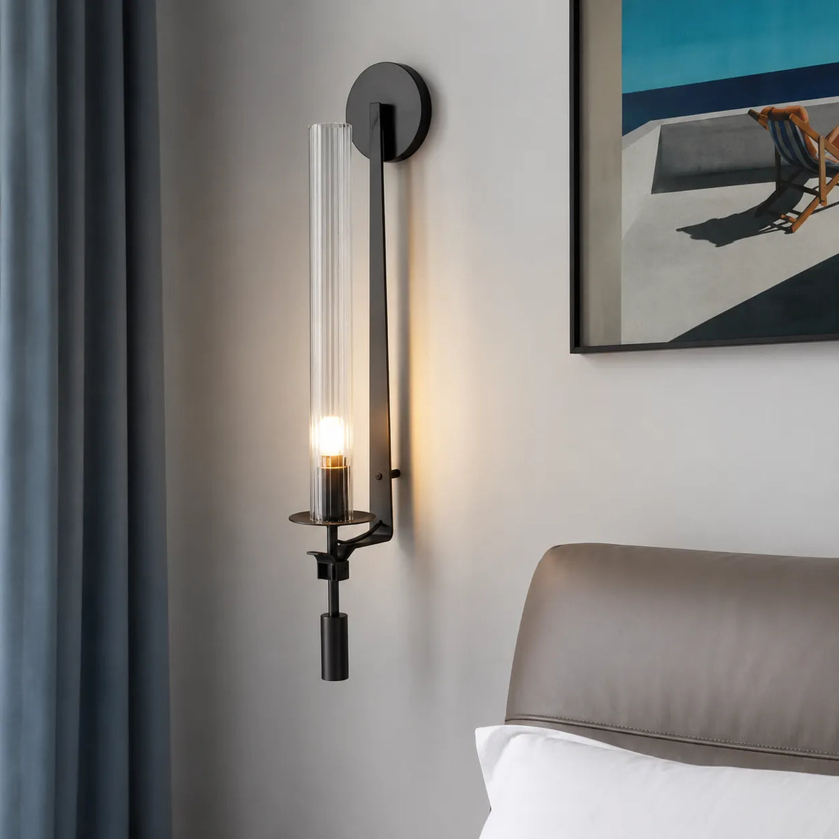 Avelela Modern Fluted Glass & Iron Wall Light