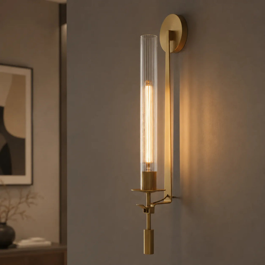 Avelela Modern Fluted Glass & Iron Wall Light