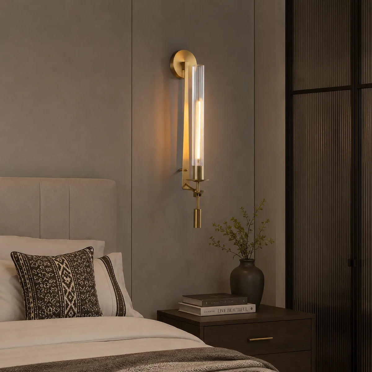 Avelela Modern Fluted Glass & Iron Wall Light