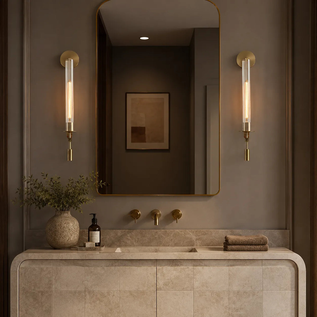 Avelela Modern Fluted Glass & Iron Wall Light