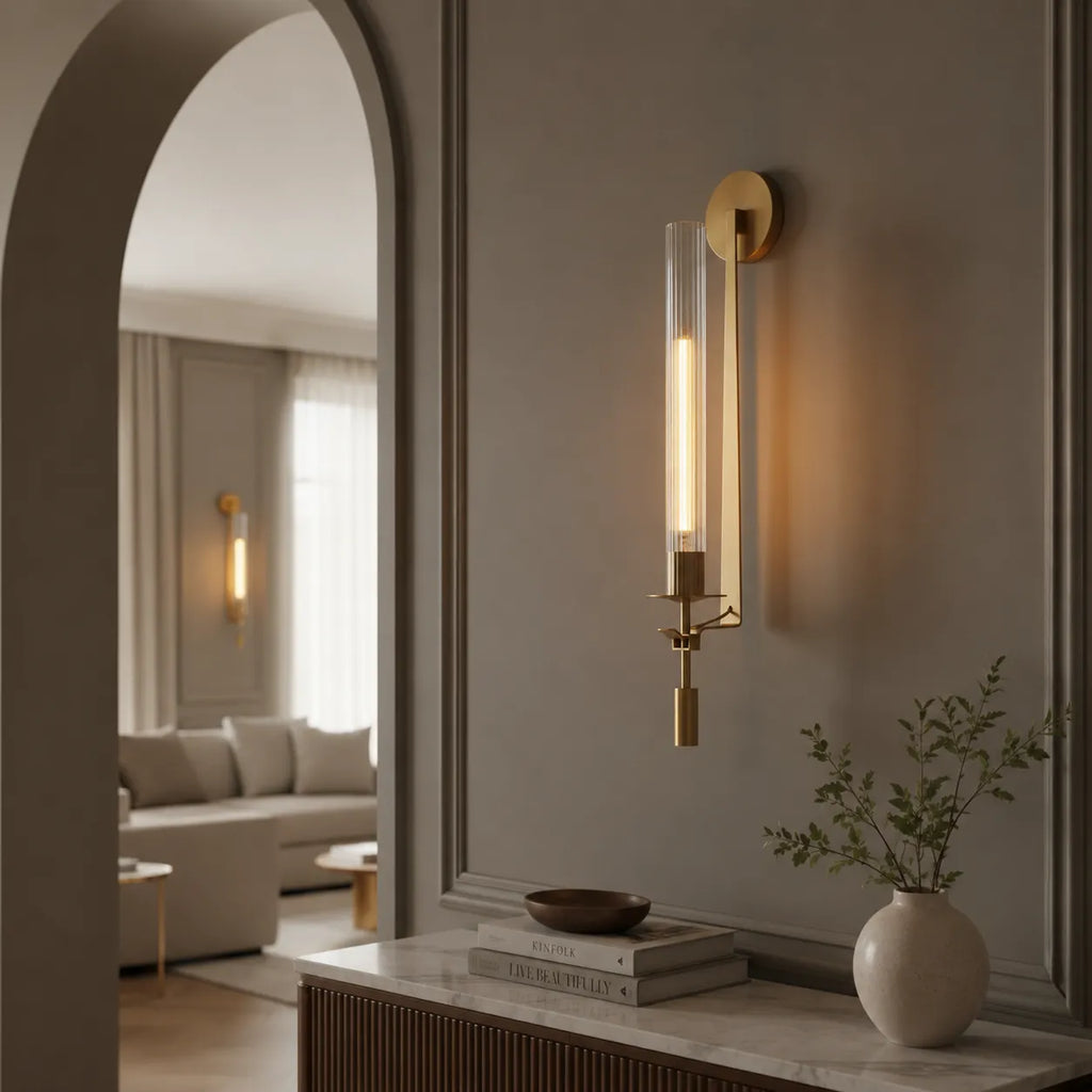 Avelela Modern Fluted Glass & Iron Wall Light