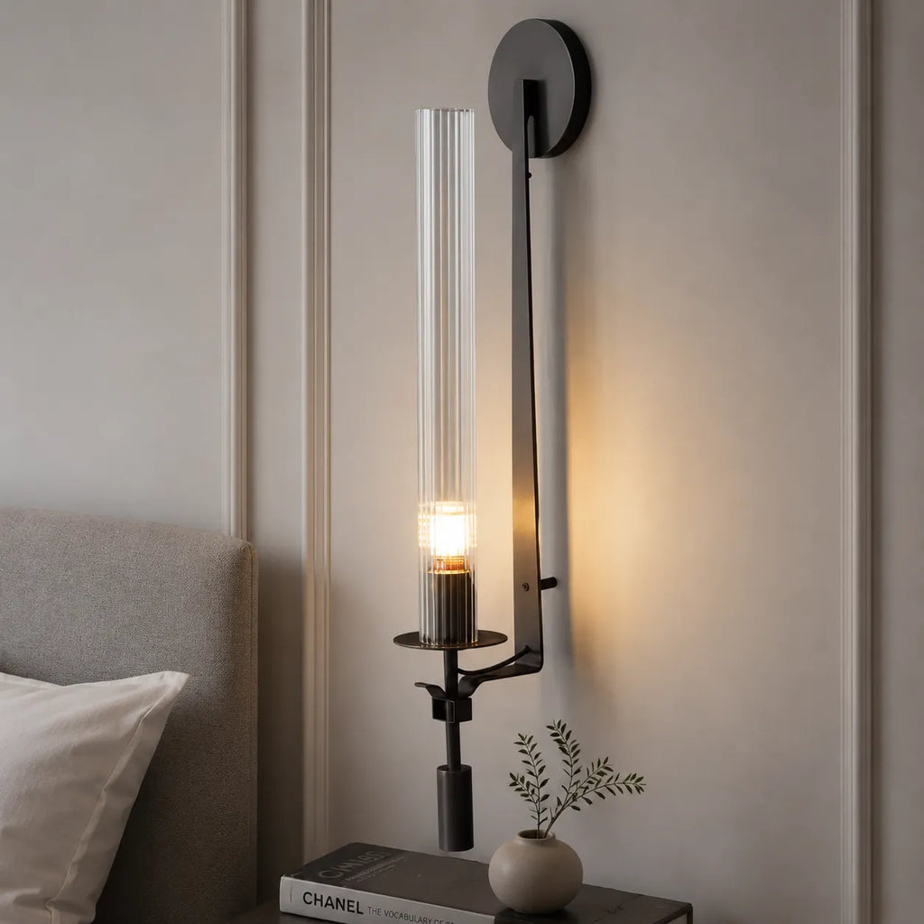 Avelela Modern Fluted Glass & Iron Wall Light