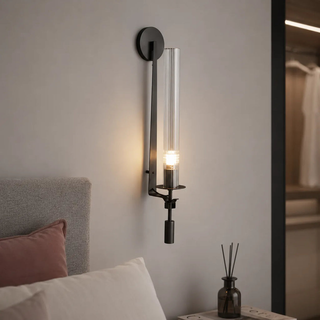 Avelela Modern Fluted Glass & Iron Wall Light