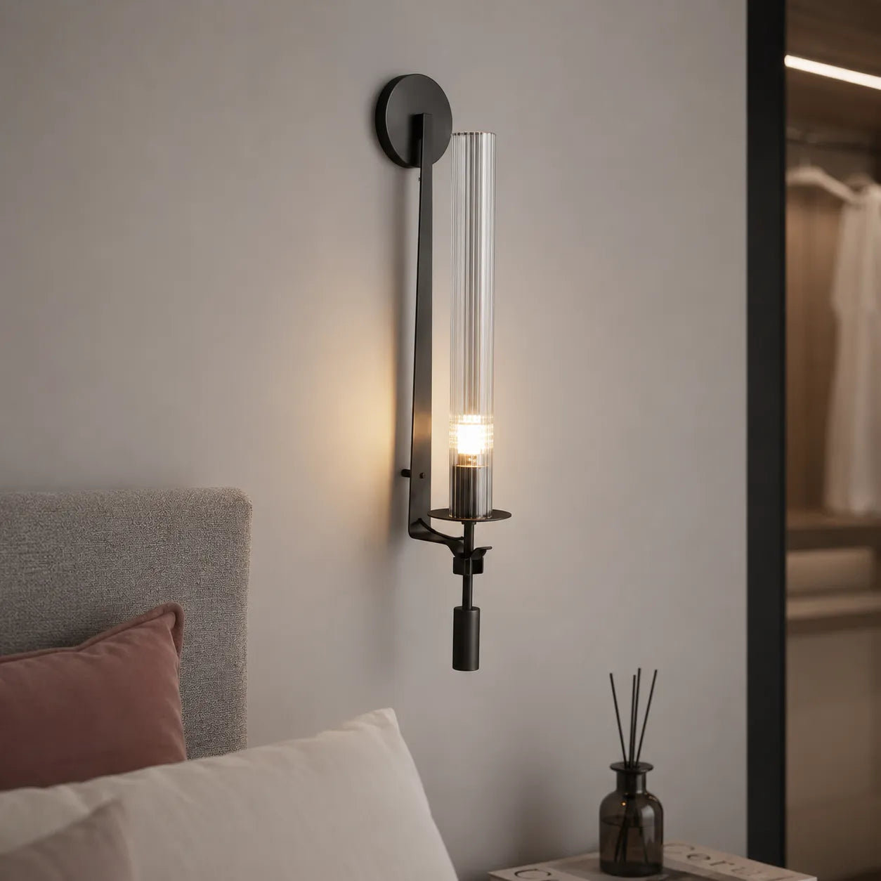 Fluted Glass and Iron Wall Sconce