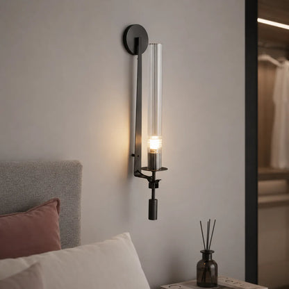 Fluted Glass and Iron Wall Sconce