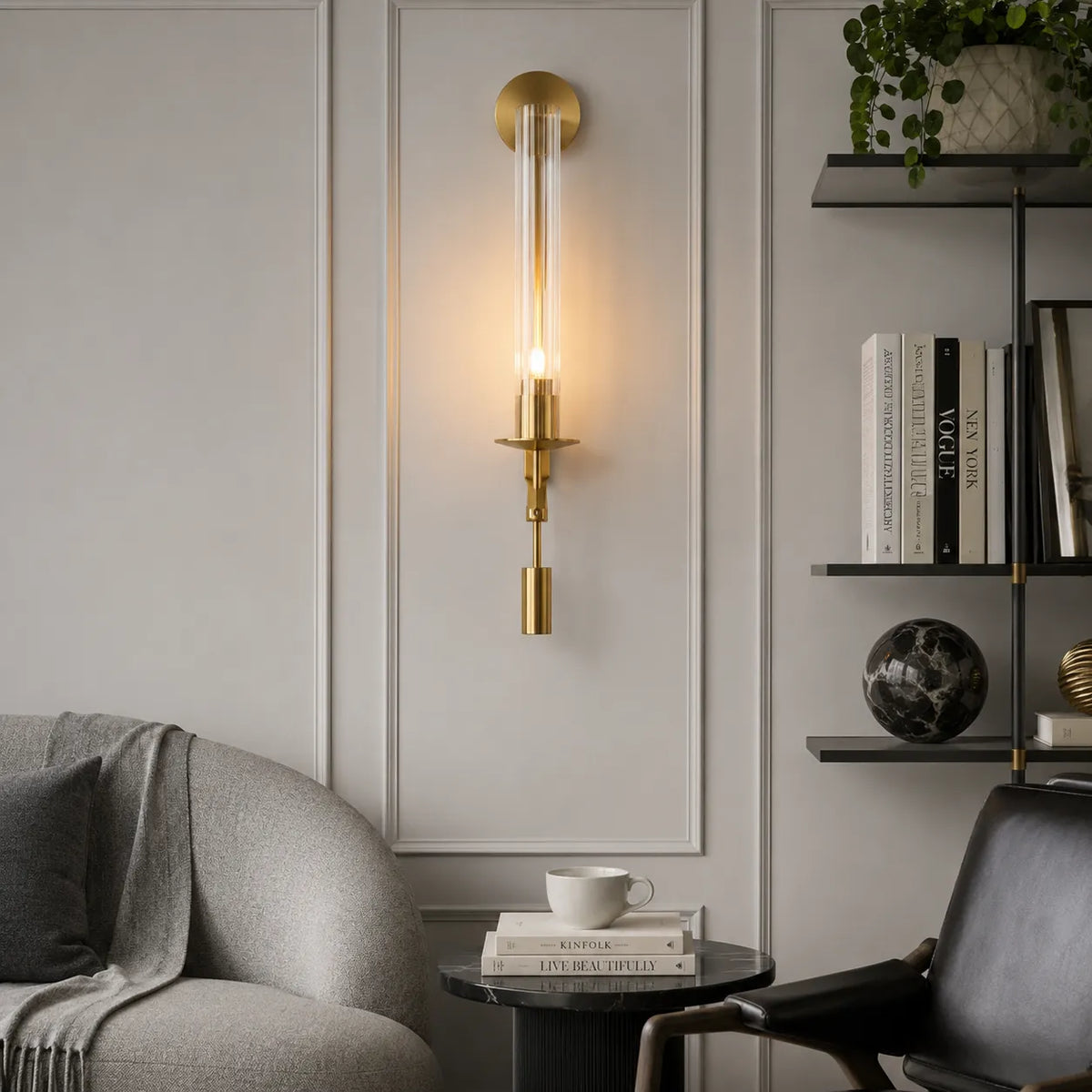 Avelela Modern Fluted Glass & Iron Wall Light
