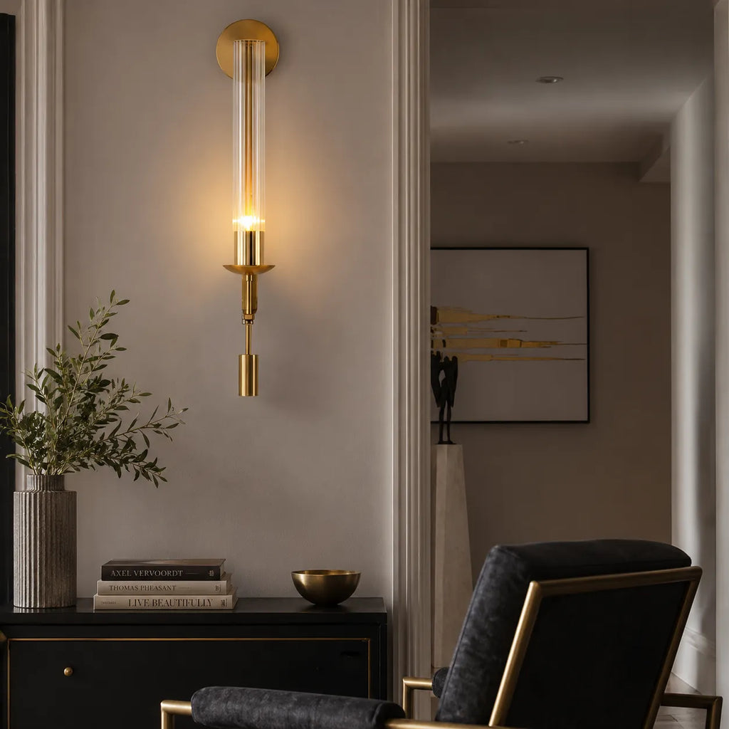 Avelela Modern Fluted Glass & Iron Wall Light
