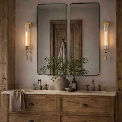 Fluted Glass and Iron Wall Sconce