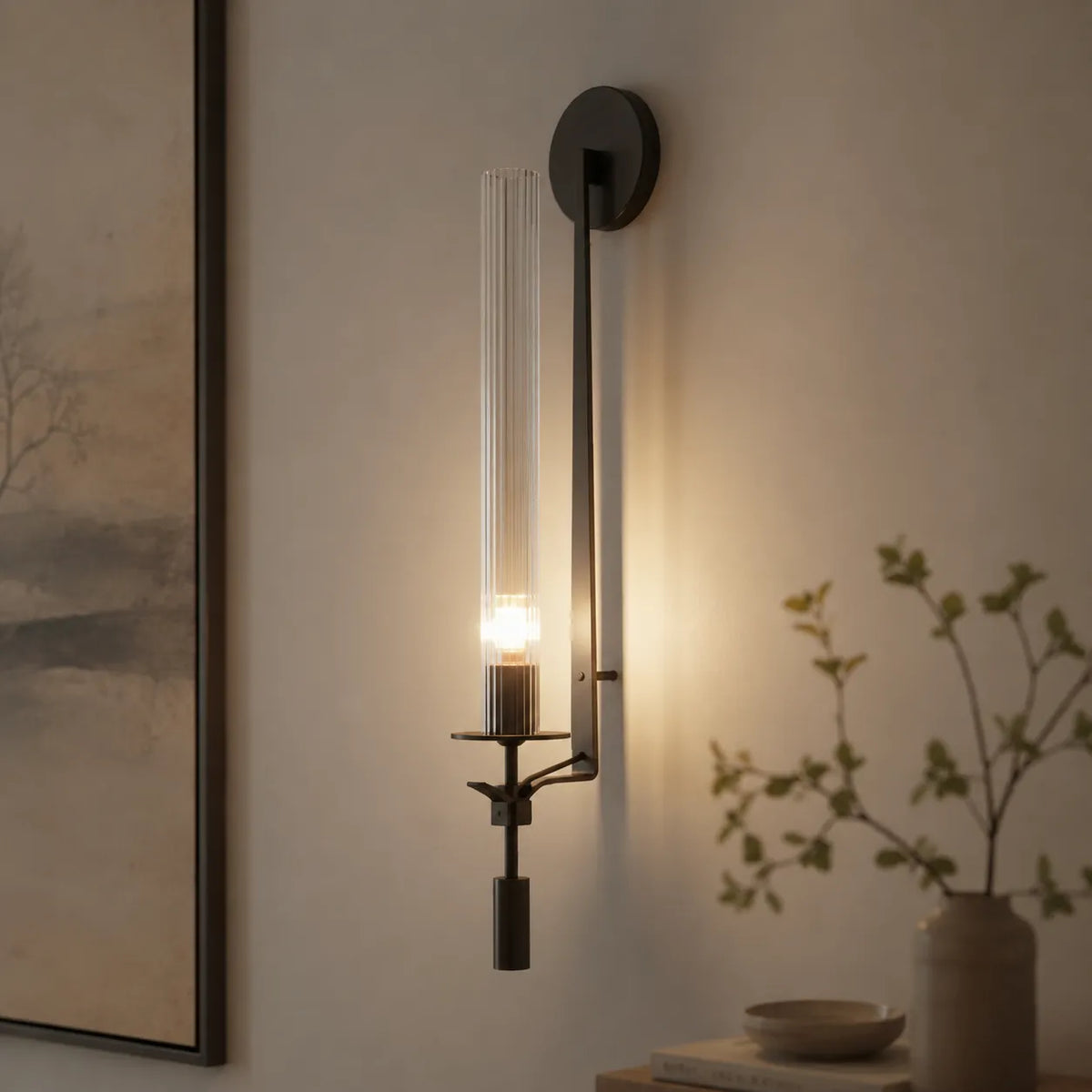 Avelela Modern Fluted Glass & Iron Wall Light