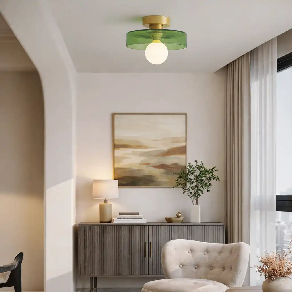 Huxley Bauhaus Brass & Glass Flush Mount Ceiling Light
