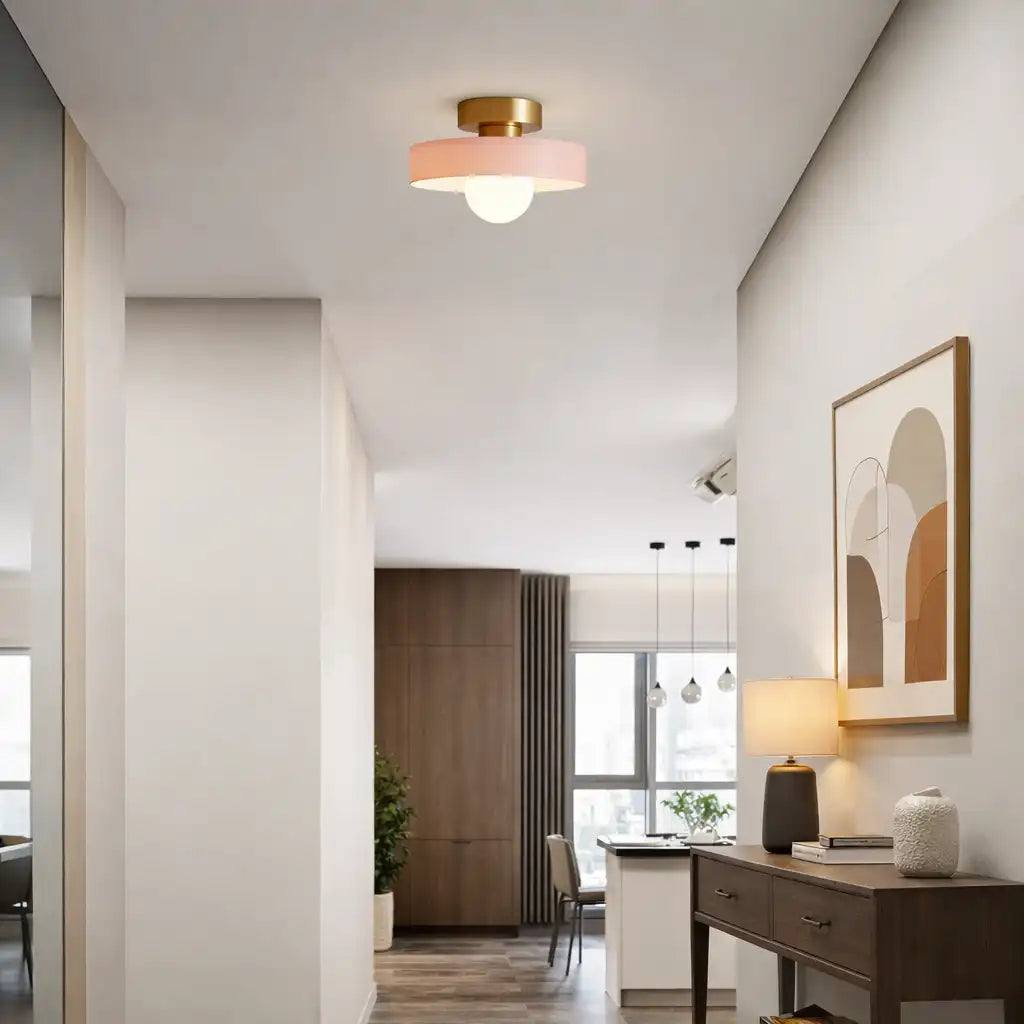 Huxley Bauhaus Brass & Glass Flush Mount Ceiling Light